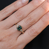 1.10ct Fantasy Cut Kenyan Sapphire and Diamond Milgrain Three Stone Low Profile Ring in 14k Yellow Gold