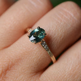 1.27ct Oval Untreated Parti Sapphire and Diamond Vintage Cathedral Four Prong Ring in 14k Yellow Gold