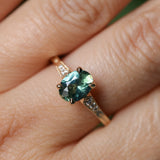 1.27ct Oval Untreated Parti Sapphire and Diamond Vintage Cathedral Four Prong Ring in 14k Yellow Gold