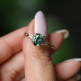 1.27ct Oval Untreated Parti Sapphire and Diamond Vintage Cathedral Four Prong Ring in 14k Yellow Gold