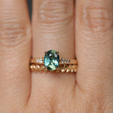 1.27ct Oval Untreated Parti Sapphire and Diamond Vintage Cathedral Four Prong Ring in 14k Yellow Gold