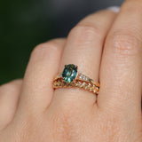 1.27ct Oval Untreated Parti Sapphire and Diamond Vintage Cathedral Four Prong Ring in 14k Yellow Gold