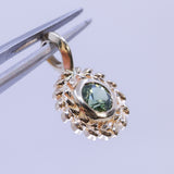 Round Precision Cut Montana Sapphire Vine Frame Bezel Set Pendants in 14k Yellow Gold