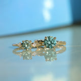 0.93ct Round Seafoam Montana Sapphire and Princess Cut Diamond Rapids Low Profile Ring in 14k Yellow Gold