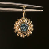 Round Precision Cut Montana Sapphire Vine Frame Bezel Set Pendants in 14k Yellow Gold