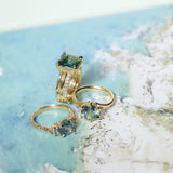 2.59ct Untreated GIA Blue Sapphire and Teal Sapphire Diamond Cluster Evergreen Ring in 14k Yellow Gold