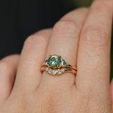 1.50ct Round Parti Yellow Blue Precision Cut Montana Sapphire and Trillion Sapphire Low Profile Three Stone Ring in 18k Yellow Gold