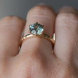 2.10ct Round Parti Blue Montana Sapphire Six Prong Evergreen Carved Solitaire in 14k Yellow Gold