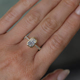 2.10ct Untreated Opalescent Radiant Cut Sapphire Low Profile Bezel Solitaire Ring with Pavé Set Diamonds in 14k Yellow Gold