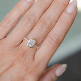 2.10ct Untreated Opalescent Radiant Cut Sapphire Low Profile Bezel Solitaire Ring with Pavé Set Diamonds in 14k Yellow Gold