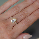 2.10ct Untreated Opalescent Radiant Cut Sapphire Low Profile Bezel Solitaire Ring with Pavé Set Diamonds in 14k Yellow Gold