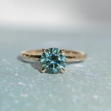 1.97ct Round Precision Cut Montana Sapphire 4 Prong Solitaire Evergreen Ring in 14k Yellow Gold