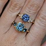 2.73ct Cushion Cut Moyo Sapphire and Marquise Diamond Cluster Ring in 18k Yellow Gold