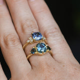 2.73ct Cushion Cut Moyo Sapphire and Marquise Diamond Cluster Ring in 18k Yellow Gold