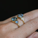 2.36ct Fancy Cushion Cut Montana Sapphire and Australian Sapphire Antique Compass Set Low Profile Ring in 18k Yellow Gold