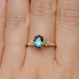 1.26ct Untreated Nigerian Oval Teal Blue Sapphire and Diamond Starry Night Stackable Solitaire in 18k Yellow Gold