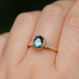 1.26ct Untreated Nigerian Oval Teal Blue Sapphire and Diamond Starry Night Stackable Solitaire in 18k Yellow Gold