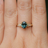 1.26ct Untreated Nigerian Oval Teal Blue Sapphire and Diamond Starry Night Stackable Solitaire in 18k Yellow Gold