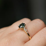 1.26ct Untreated Nigerian Oval Teal Blue Sapphire and Diamond Starry Night Stackable Solitaire in 18k Yellow Gold