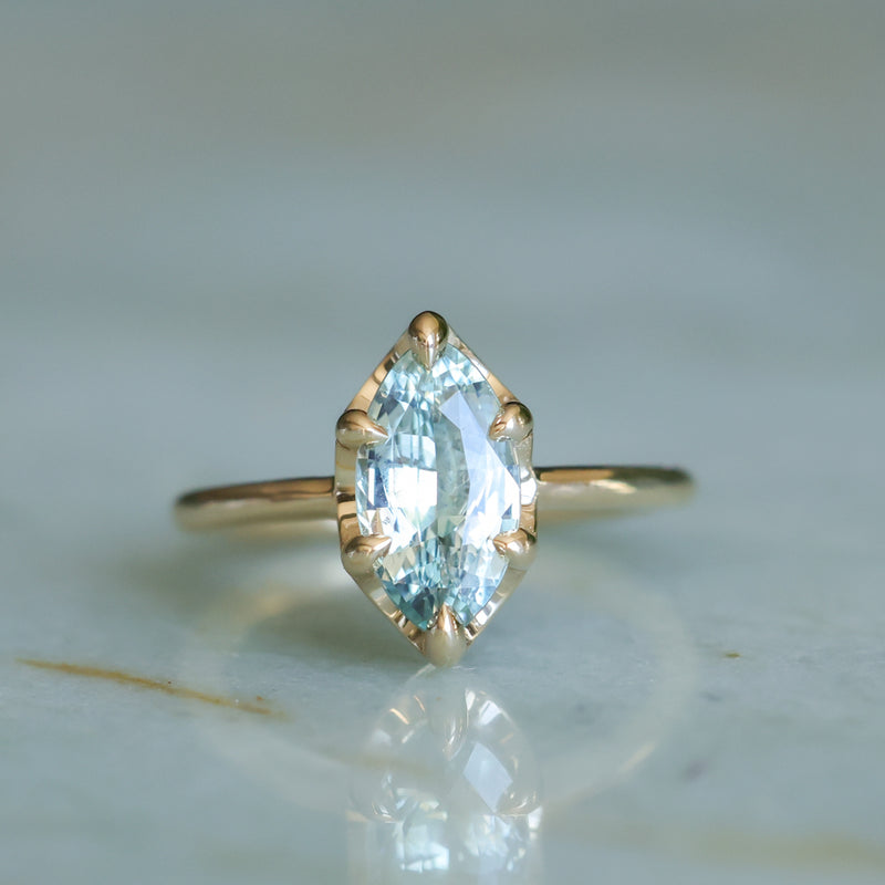 2.07ct Unheated Madagascar Marquise Sapphire Low Profile 6 Prong Solitaire in 14k Yellow Gold