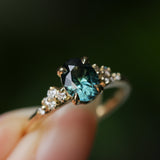 1.26ct Untreated Nigerian Oval Teal Blue Sapphire and Diamond Starry Night Stackable Solitaire in 18k Yellow Gold