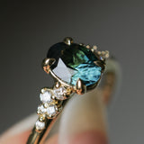 1.26ct Untreated Nigerian Oval Teal Blue Sapphire and Diamond Starry Night Stackable Solitaire in 18k Yellow Gold