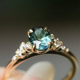 1.26ct Untreated Nigerian Oval Teal Blue Sapphire and Diamond Starry Night Stackable Solitaire in 18k Yellow Gold