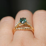 1.26ct Untreated Nigerian Oval Teal Blue Sapphire and Diamond Starry Night Stackable Solitaire in 18k Yellow Gold