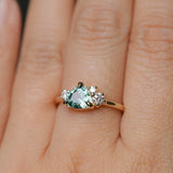 1.09ct Seafoam Green Montana Sapphire and Natural Diamond Mountainscape Ring in 14k Yellow Gold