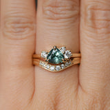 1.09ct Seafoam Green Montana Sapphire and Natural Diamond Mountainscape Ring in 14k Yellow Gold