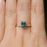 1.34ct Radiant Cut Teal Blue Montana Sapphire and Diamond Starry Night Stackable Solitaire in 14k Yellow Gold