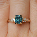 1.34ct Radiant Cut Teal Blue Montana Sapphire and Diamond Starry Night Stackable Solitaire in 14k Yellow Gold