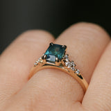 1.34ct Radiant Cut Teal Blue Montana Sapphire and Diamond Starry Night Stackable Solitaire in 14k Yellow Gold