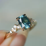 1.34ct Radiant Cut Teal Blue Montana Sapphire and Diamond Starry Night Stackable Solitaire in 14k Yellow Gold