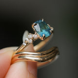 1.34ct Radiant Cut Teal Blue Montana Sapphire and Diamond Starry Night Stackable Solitaire in 14k Yellow Gold