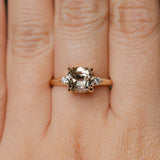 2.01ct GIA Natural Champagne Cushion Cut Diamond and White Diamond Low Profile East-West Ring in 14k Yellow Gold