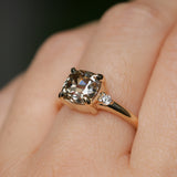2.01ct GIA Natural Champagne Cushion Cut Diamond and White Diamond Low Profile East-West Ring in 14k Yellow Gold