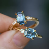 2.17ct Antique Style Unheated Cushion Cut Montana Sapphire Dainty Three Stone Ring in 14k Yellow Gold