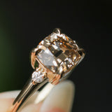 2.01ct GIA Natural Champagne Cushion Cut Diamond and White Diamond Low Profile East-West Ring in 14k Yellow Gold