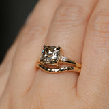2.01ct GIA Natural Champagne Cushion Cut Diamond and White Diamond Low Profile East-West Ring in 14k Yellow Gold