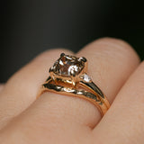 2.01ct GIA Natural Champagne Cushion Cut Diamond and White Diamond Low Profile East-West Ring in 14k Yellow Gold