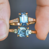 2.17ct Antique Style Unheated Cushion Cut Montana Sapphire Dainty Three Stone Ring in 14k Yellow Gold