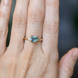 2.17ct Antique Style Unheated Cushion Cut Montana Sapphire Dainty Three Stone Ring in 14k Yellow Gold