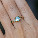 2.17ct Antique Style Unheated Cushion Cut Montana Sapphire Dainty Three Stone Ring in 14k Yellow Gold