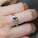 2.17ct Antique Style Unheated Cushion Cut Montana Sapphire Dainty Three Stone Ring in 14k Yellow Gold