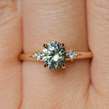 1.27ct Oval Brilliant Light Parti Montana Sapphire and Princess Cut Diamond Rapids Low Profile Ring in 14k Yellow Gold