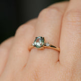 1.27ct Oval Brilliant Light Parti Montana Sapphire and Princess Cut Diamond Rapids Low Profile Ring in 14k Yellow Gold