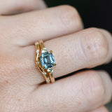 2.17ct Antique Style Unheated Cushion Cut Montana Sapphire Dainty Three Stone Ring in 14k Yellow Gold