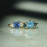 2.73ct Cushion Cut Moyo Sapphire and Marquise Diamond Cluster Ring in 18k Yellow Gold