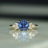 2.73ct Cushion Cut Moyo Sapphire and Marquise Diamond Cluster Ring in 18k Yellow Gold
